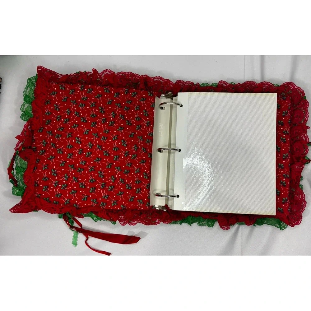 Vintage Christmas Photo Album Fabric, Lace, Beads Holiday Scrapbook